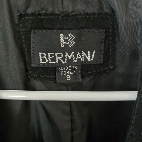 VINTAGE 80's BERMANS BLACK SUEDE LONG SLV SNAP-FRONT PENCIL DRESS Size 6 - Picture 4 of 5